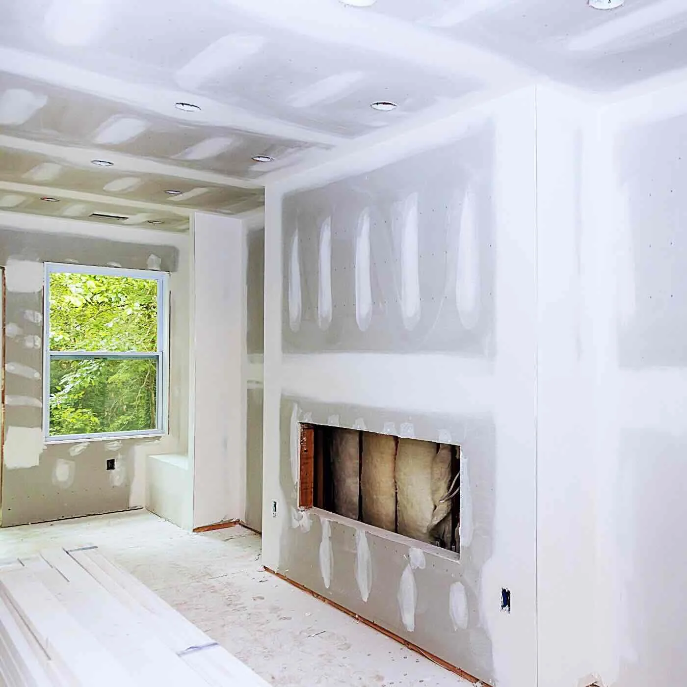 New drywall installation during home renovation