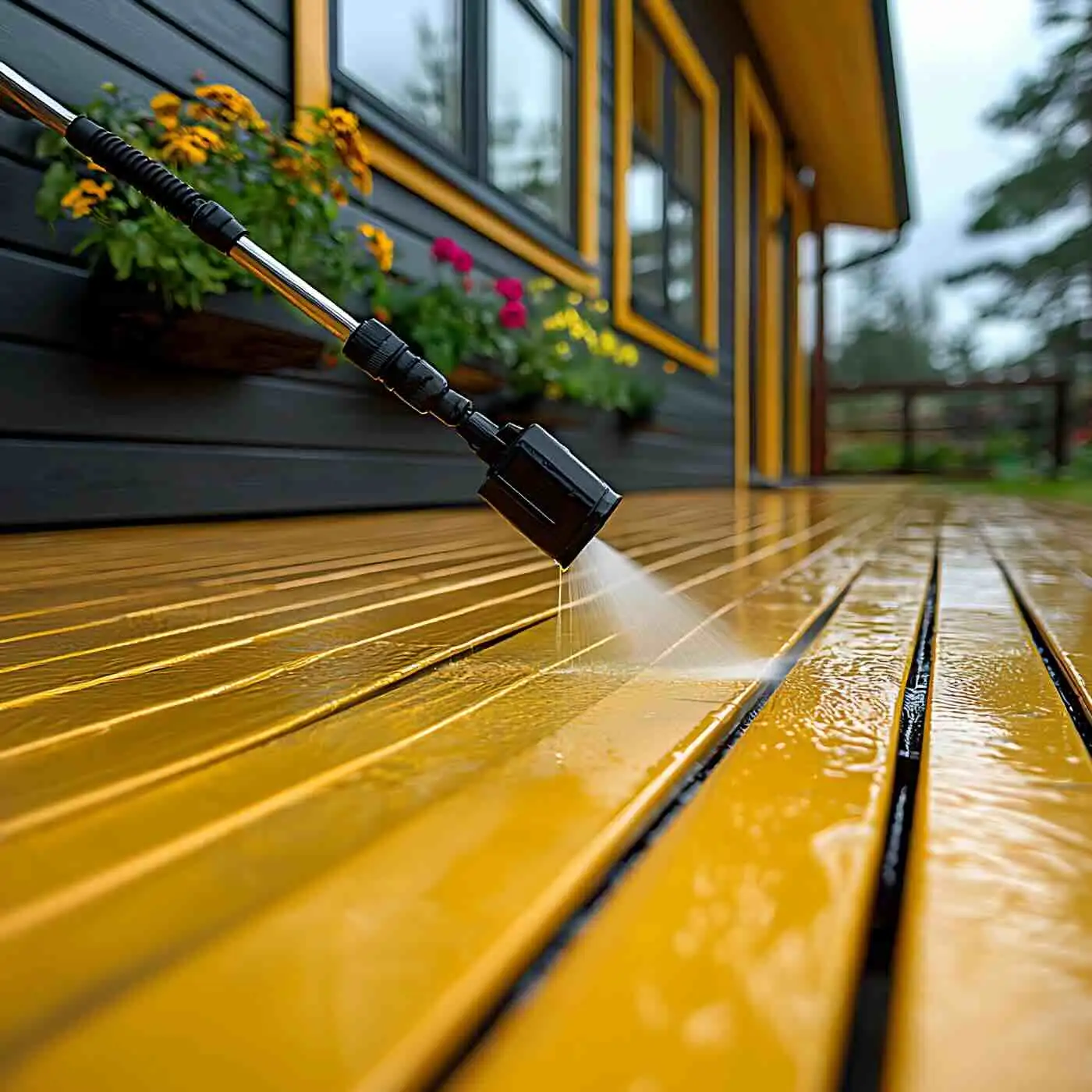 Handyman pressure washing siding of residential home