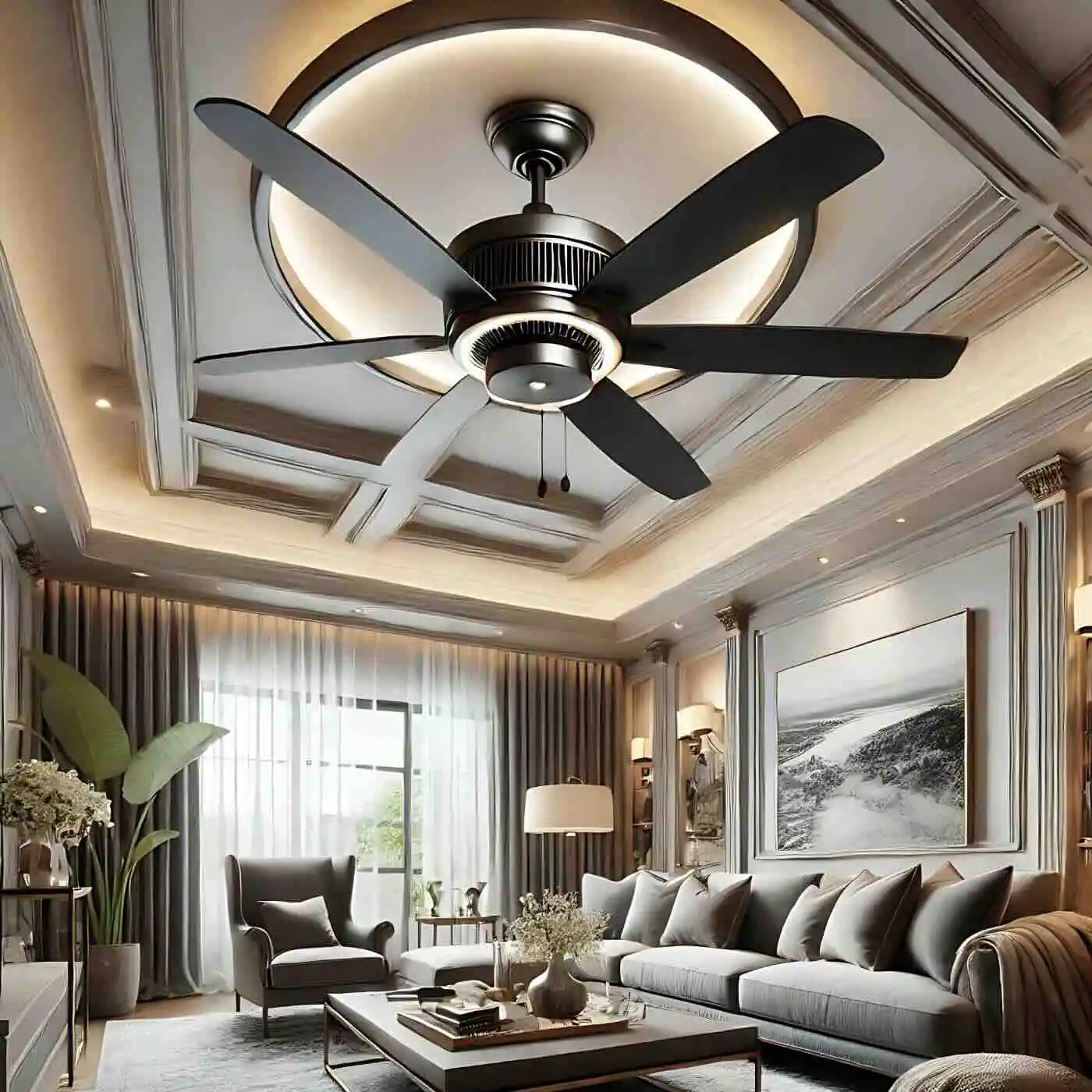 Ceiling fan installed in modern living room